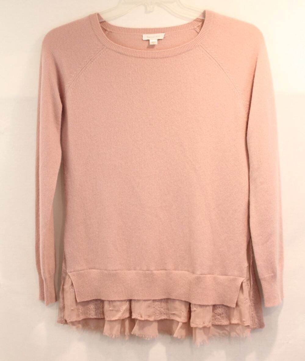 Garnet Hill Cashmere Lace Shirttail Sweater Womens size S Dusty Pink Pullover